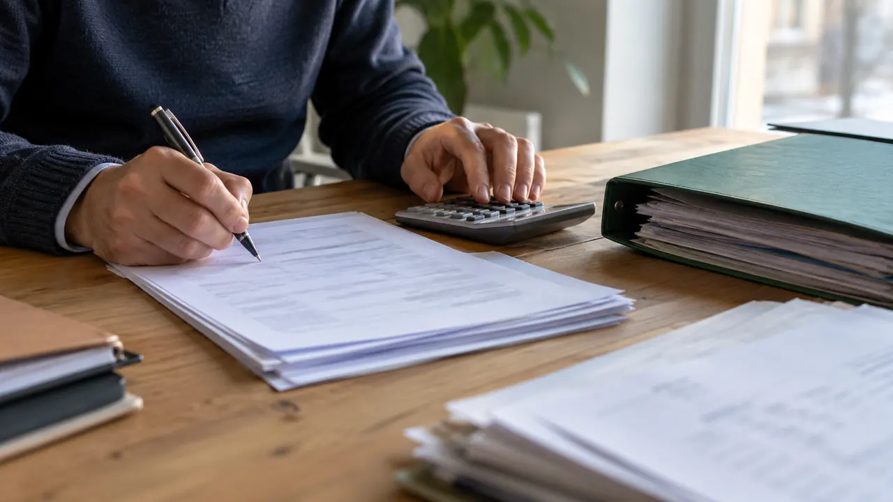 Pièces comptables et calculatrice préparées pour un dossier