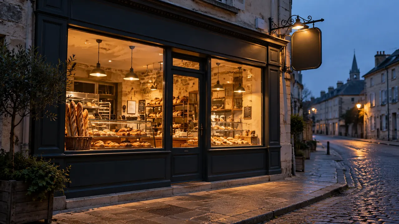 Commerce éclairé tôt le matin avant l’ouverture