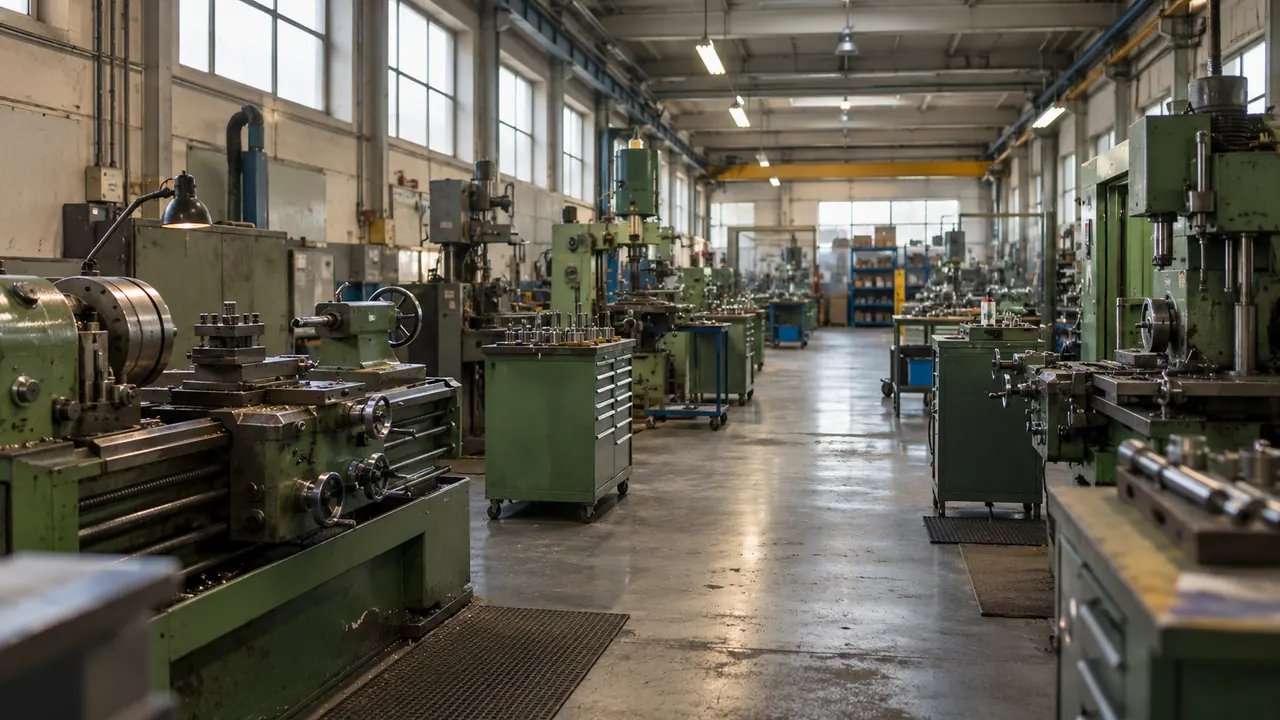 Machines et allée de circulation dans un atelier de production