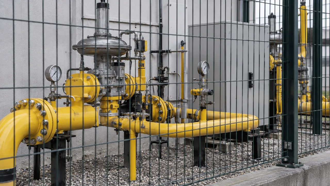 Vannes, manomètres et tuyauteries d’une installation de gaz.